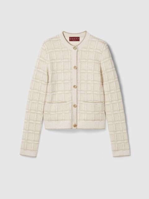 GUCCI Wool and lamé check jacquard cardigan