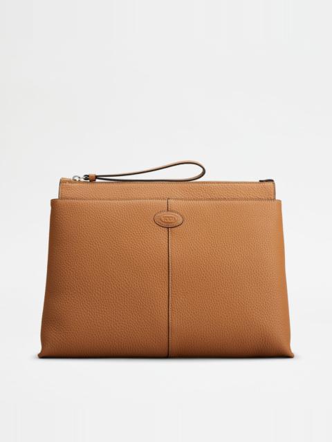 Tod's DOCUMENT HOLDER POUCH IN LEATHER MEDIUM - BROWN