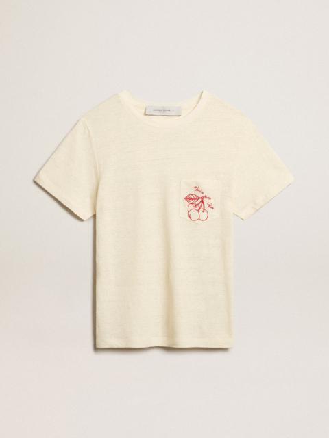 Golden Goose Women’s cotton T-shirt in aged white with embroidered pocket