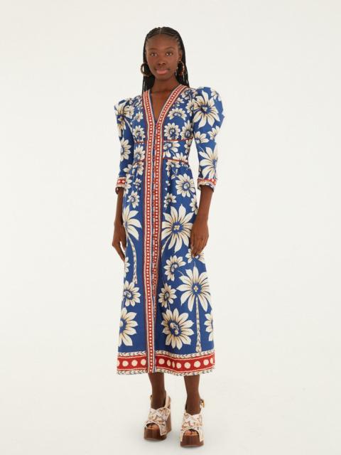 FARM RIO Blue Luna Puff Sleeve Organic Cotton Maxi Dress
