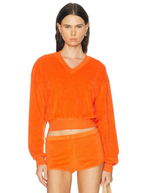 ÉTERNE Cropped V-Neck Terry Sweatshirt