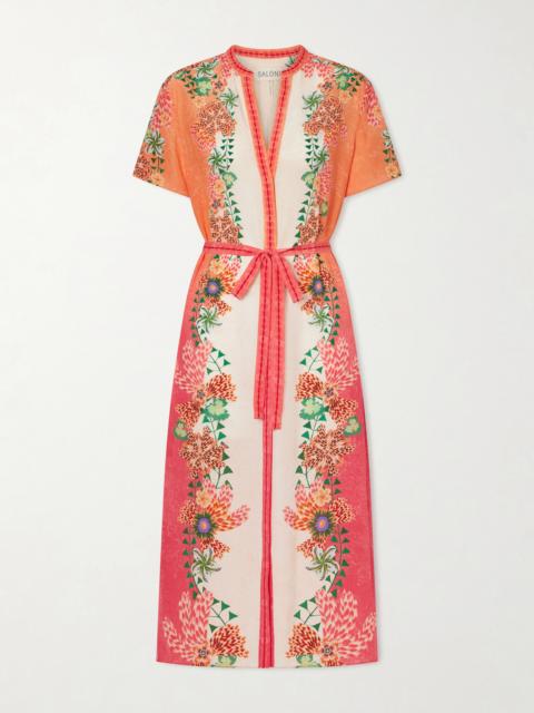 SALONI Vicki Belted Floral-print Silk Midi Dress