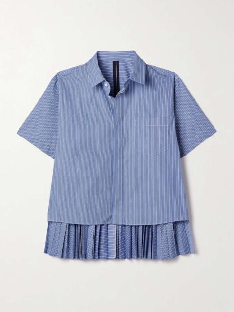 sacai Layered pleated pinstriped poplin shirt Blue