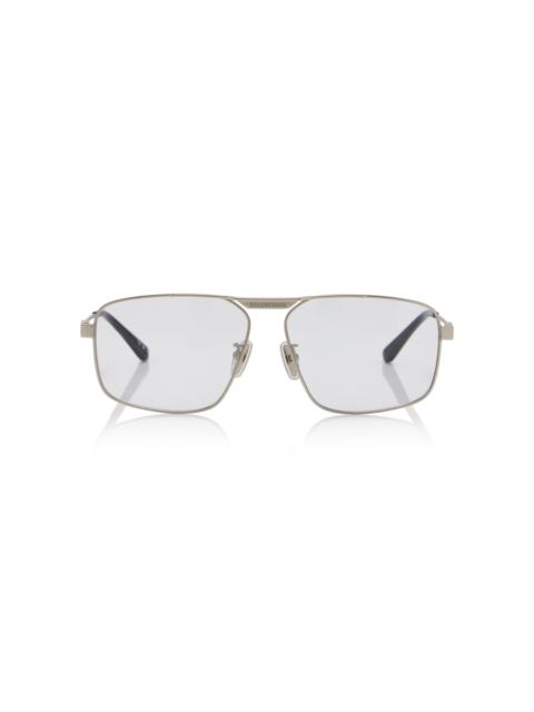 BALENCIAGA Tag 3.0 Aviator-Frame Metal Sunglasses silver