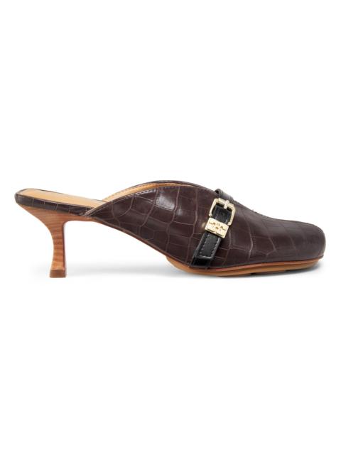 GANNI Women's Sue Crocodile-Embossed Leather Mules - Chocolate Fondant