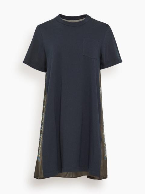 sacai Paisley Print Cotton Jersey Dress in Navy/Khaki