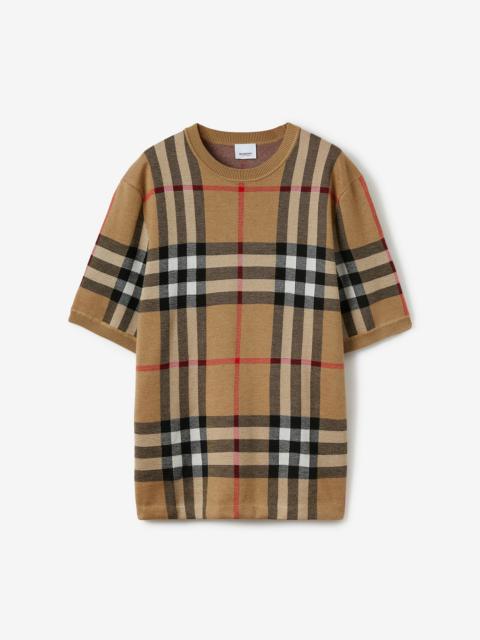 Burberry Short-sleeve Check Silk Wool Jacquard Top