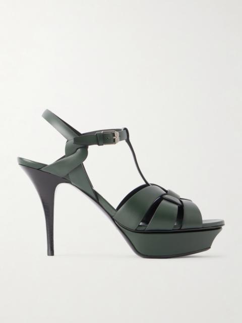 SAINT LAURENT Tribute Woven Patent-leather Platform Sandals
