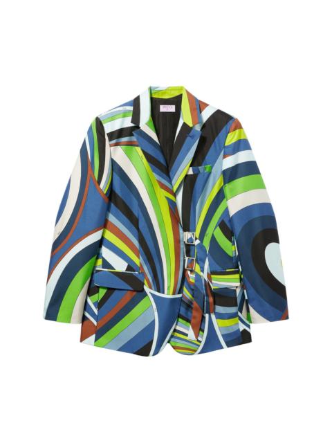 Iride-print silk wrap blazer