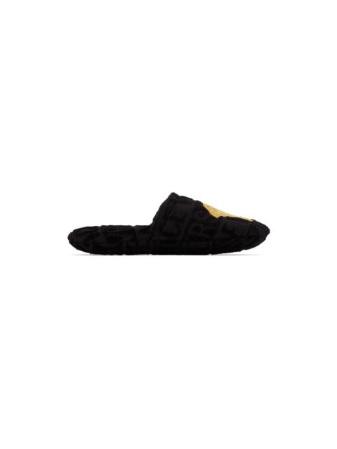 VERSACE Black Embroidered Medusa Slippers
