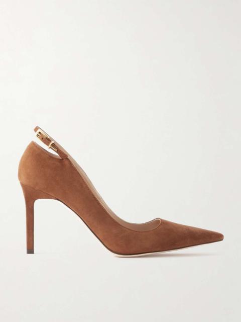 TOM FORD Angelina cutout buckle-detailed suede pumps Dark brown