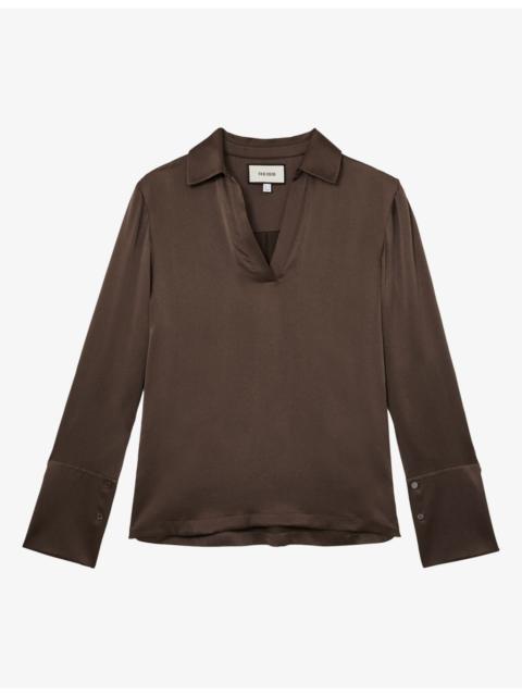 REISS Marina Open-Collar Silk Blouse