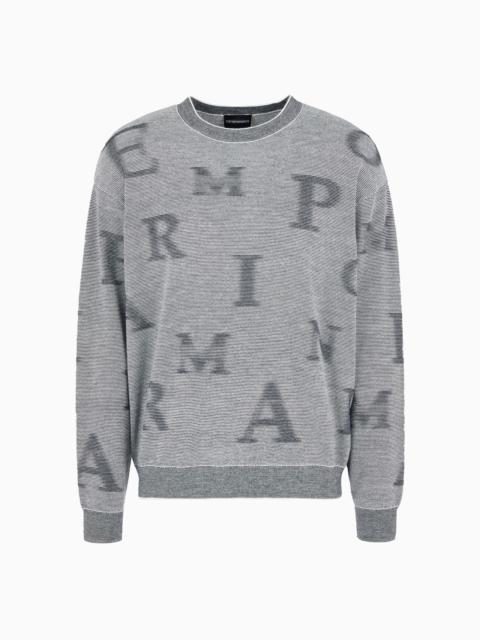 EMPORIO ARMANI Two-tone micro-striped virgin-wool jumper with all-over lettering
