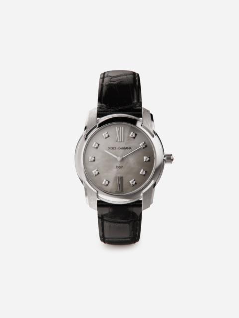 DG7 watch in steel with mother of pearl and diamonds