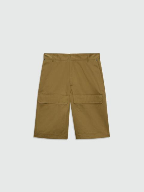 MSGM Military green cotton gabardine Bermuda shorts with wide legs and patch pockets on the leg.