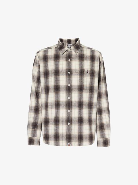 A BATHING APE® Check-pattern brand-embroidered cotton shirt