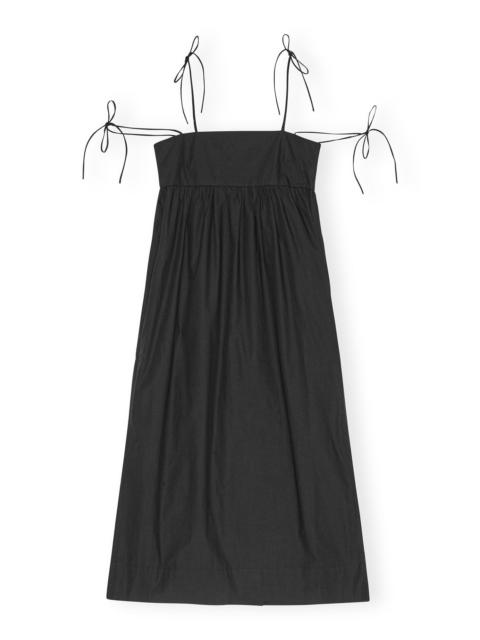 BLACK COTTON POPLIN STRING MIDI DRESS