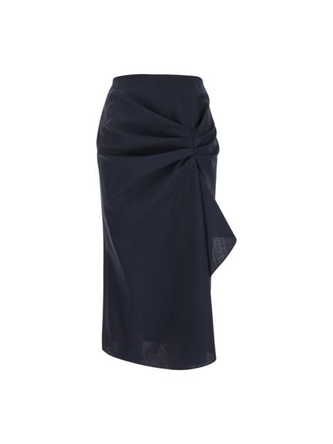 Blue Skirt With Asymmetric Design And Front Seam With Pleats In Wool And Mohair Blend Woman