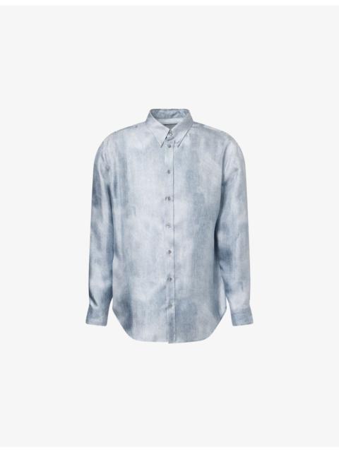 GIORGIO ARMANI Printed Long-Sleeve Silk Shirt