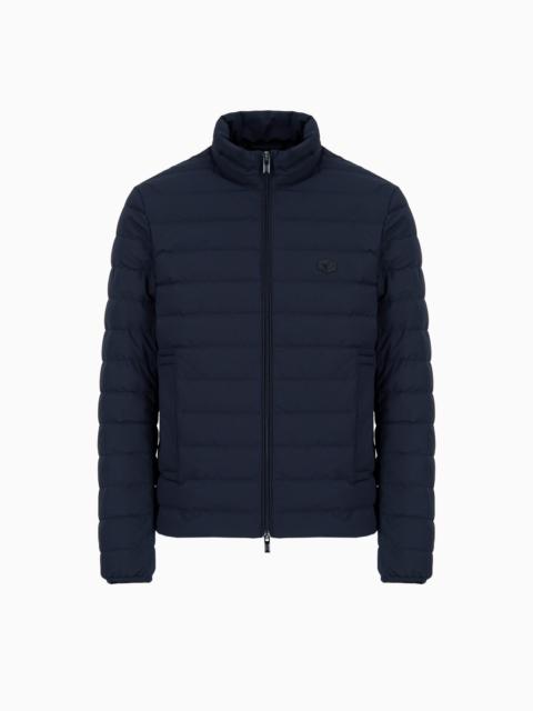 EMPORIO ARMANI Quilted nylon full-zip down jacket with eagle logo patch