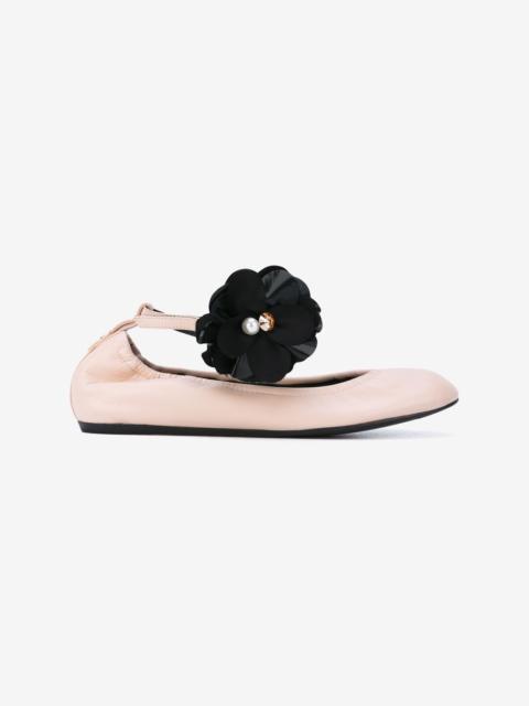 Lanvin flower-embellished ankle-strap ballet flats