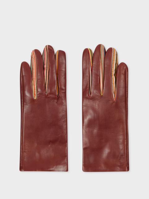 Paul Smith Women's Tan Leather 'Signature Stripe' Gloves