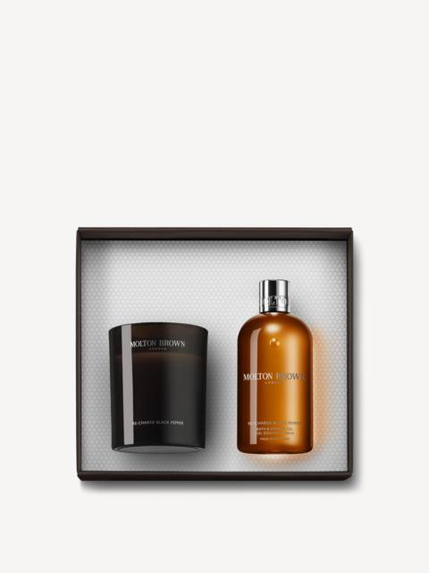 Molton Brown Re-charge Black Pepper Signature Scented Candle & Bath & Shower Gel Gift