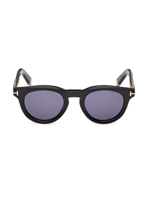 TOM FORD Men's Icon 47MM Round Sunglasses - Shiny Black Blue
