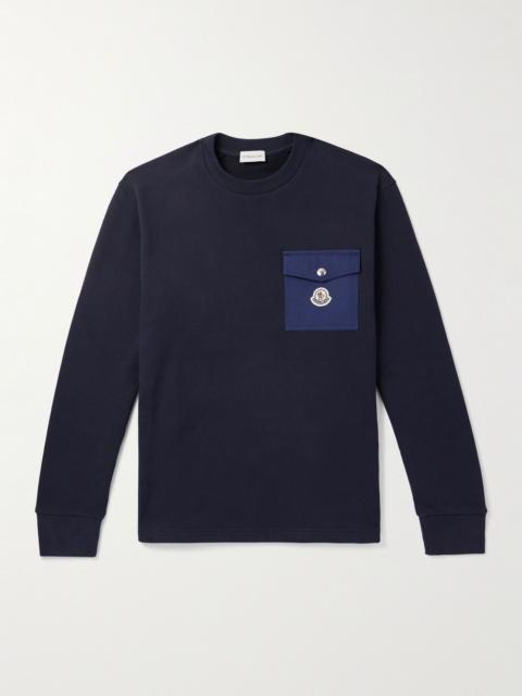 Moncler Zip-Detailed Logo-Appliquéd Twill-Trimmed Cotton-Jersey Sweatshirt Navy