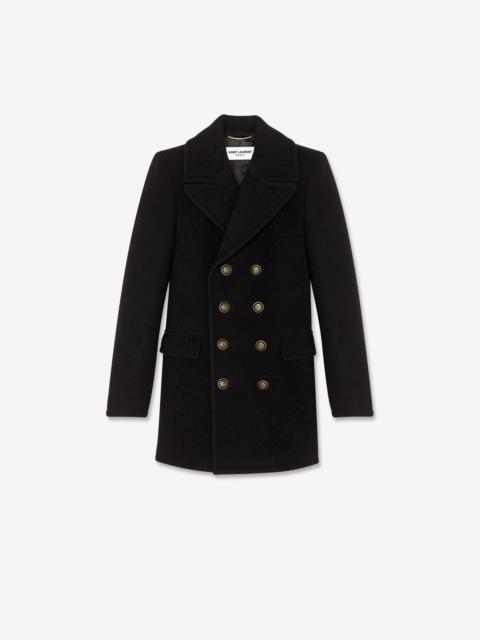 SAINT LAURENT double-breasted peacoat in wool and angora