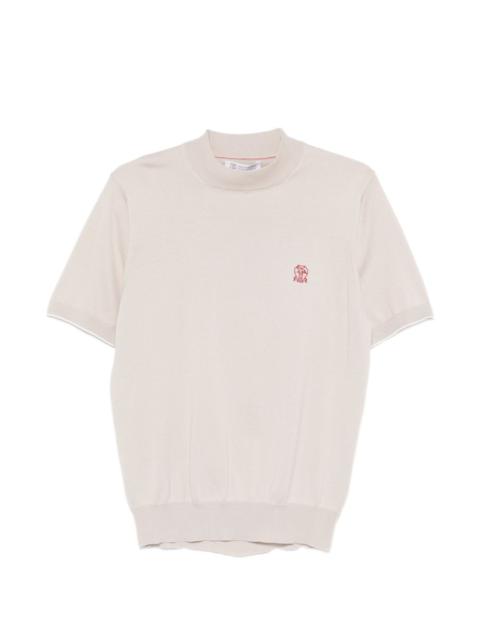 short sleeve embroidered knitted top