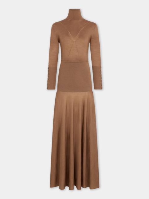 rabanne CAMEL WOOL LONG FLUID DRESS