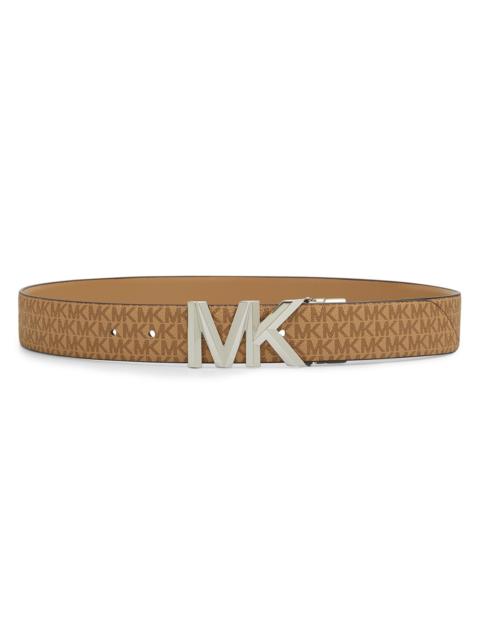 MICHAEL KORS Women's MK Logo Reversible Monogram Leather Belt - Beige