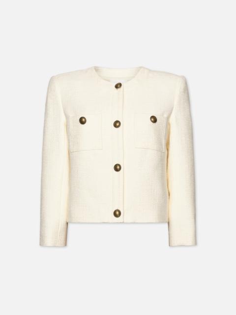 Collarless Button Front Jacket in Cream