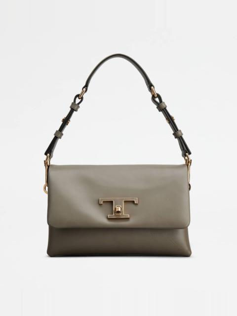 Tod's T TIMELESS FLAP BAG IN LEATHER MINI - BROWN