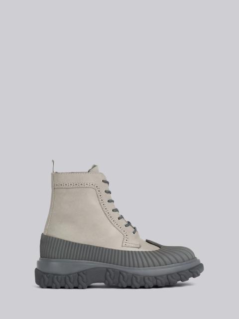 Thom Browne Dark Grey Calf Leather Shearling Lined Molded Rubber Sole Longwing Duck Boot