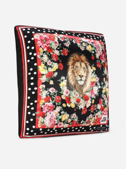 Dolce & Gabbana Printed silk pillow with lion mix embroidery