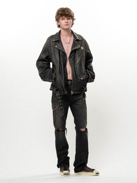 KAMIYA Distressed Slim Bootcut Denim Pants