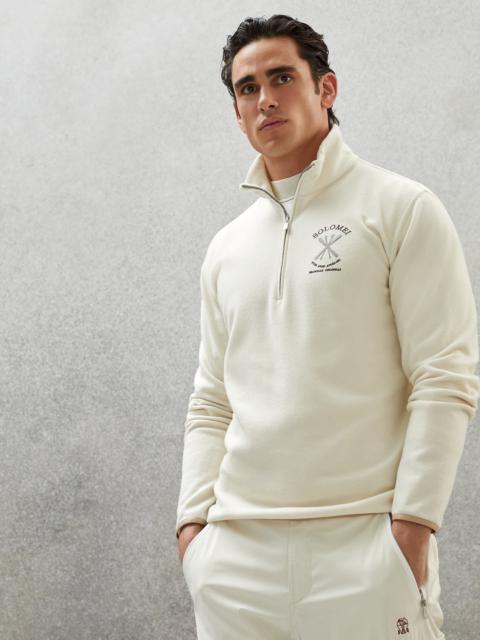 Brunello Cucinelli Cashmere and cotton turtleneck sweatshirt with half zipper and embroidery