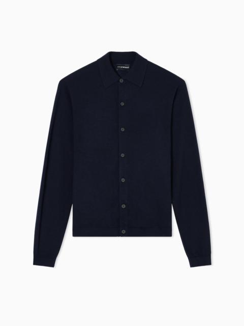 EMPORIO ARMANI TRAVEL ESSENTIALS PLAIN-KNIT VIRGIN-WOOL CARDIGAN