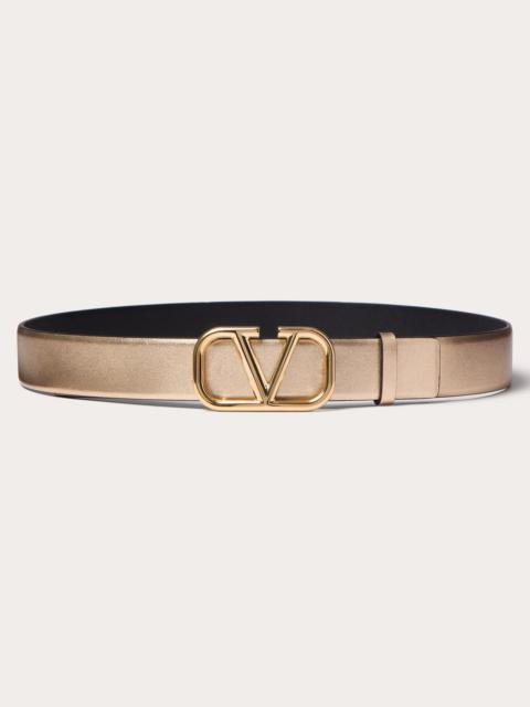 Valentino VLOGO SIGNATURE REVERSIBLE BELT IN METALLIC AND SHINY CALFSKIN 30 MM