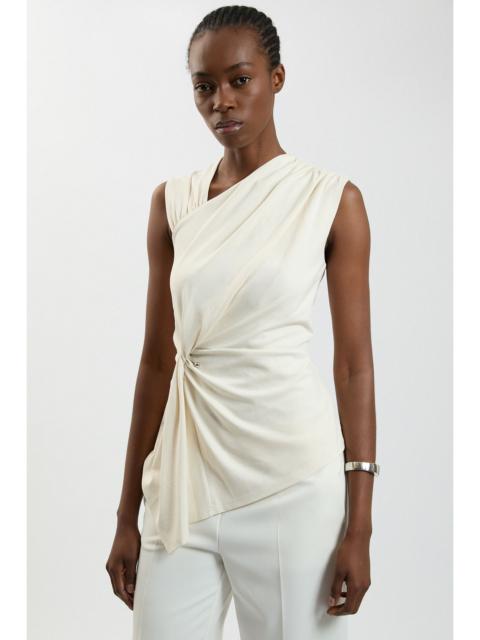 KAREN MILLEN Viscose Metal Clasp Detail Jersey Top With Asymmetrical Hem