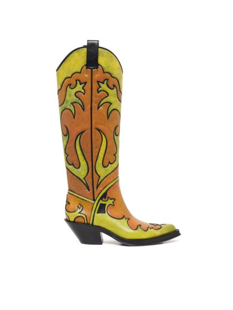 GABRIELA HEARST Hand Painted Capitana Cowboy Boot in Orange & Yellow Leather
