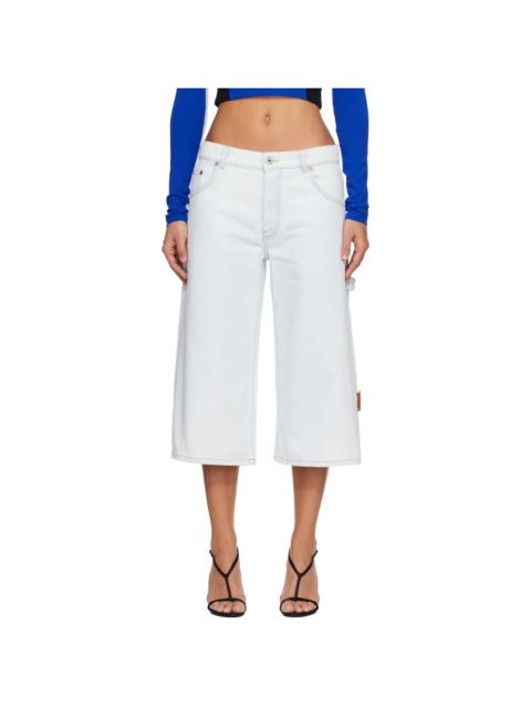 Blue Wide Crop Denim Shorts