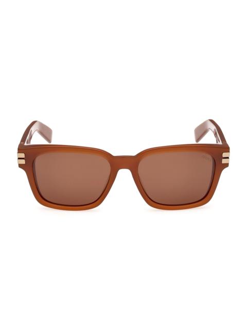 ZEGNA Men's 55MM Rectangular Sunglasses - Rust Brown Brown