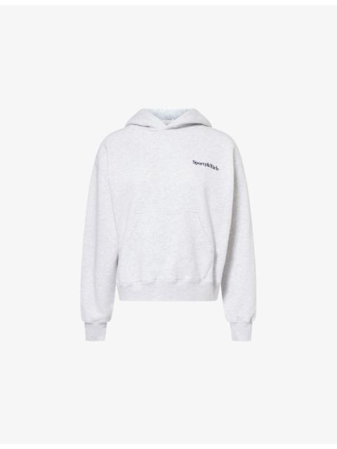 Sporty & Rich Serif Logo-Embroidered Cotton Hoody