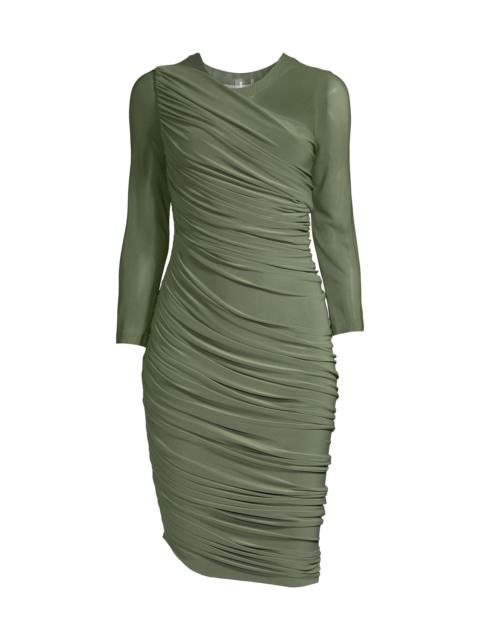 NORMA KAMALI Women's Diana Mesh-Sleeve Ruched Midi-Dress - Celadon
