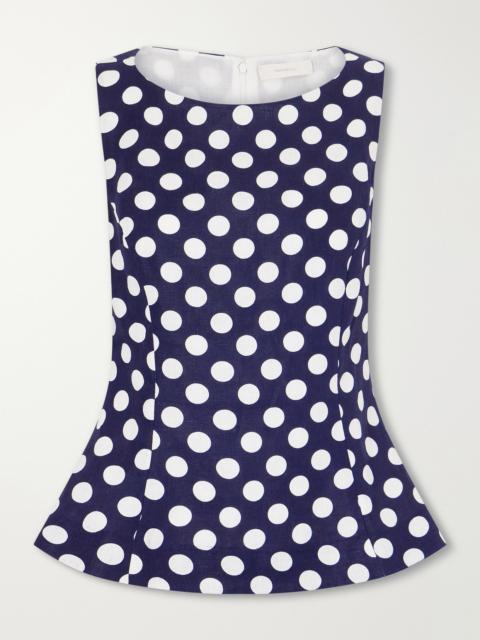 FAITHFULL Ana Peplum Polka-dot Linen Top