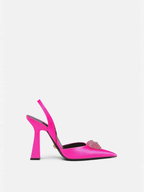 VERSACE Crystal La Medusa Satin Sling-Back Pumps