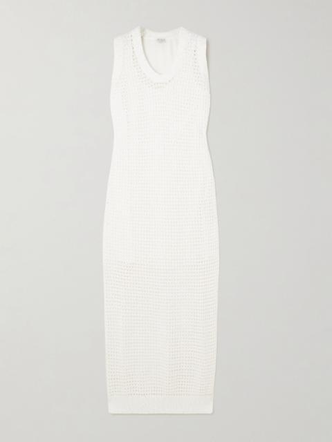 Brunello Cucinelli Sequin-embellished open-knit cotton-blend midi dress White